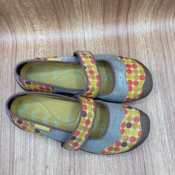 Keen Harvest Mary Jane Flats Gray Polka Dot Womens 10 Canvas Hook Loop Shoes - Picture 2 of 8